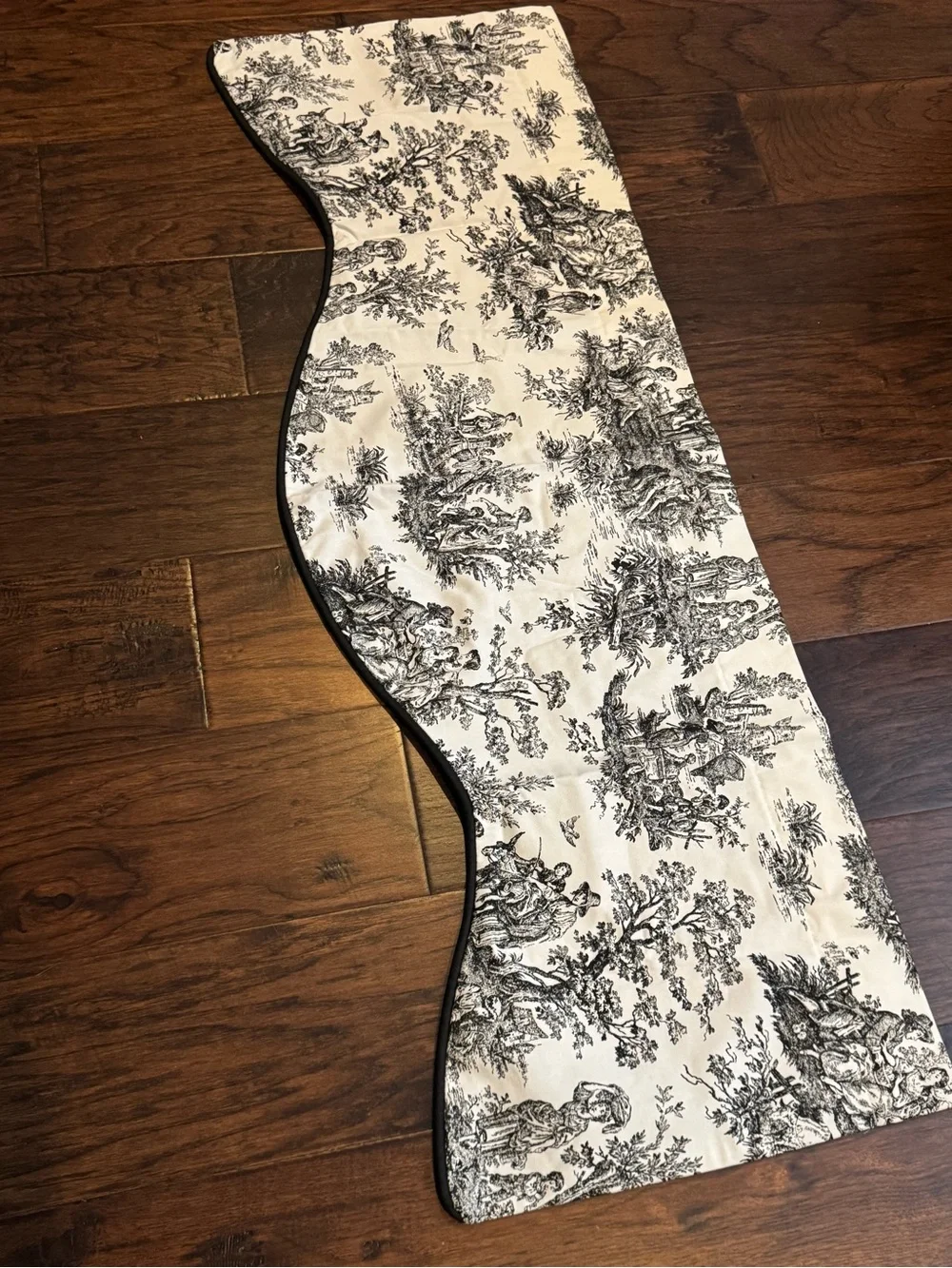 Black and Ivory Toile Shaped Valance with Scalloped Edge 52” long
